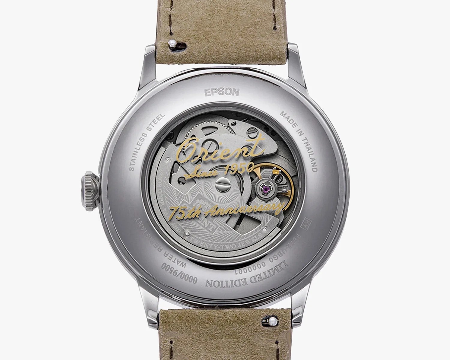 a display case back on a mechanical watch