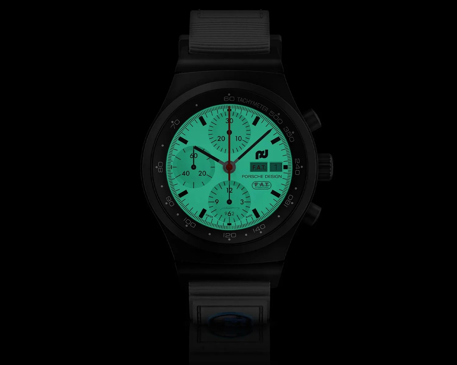 a porsche design chronograph watch glows in the dark