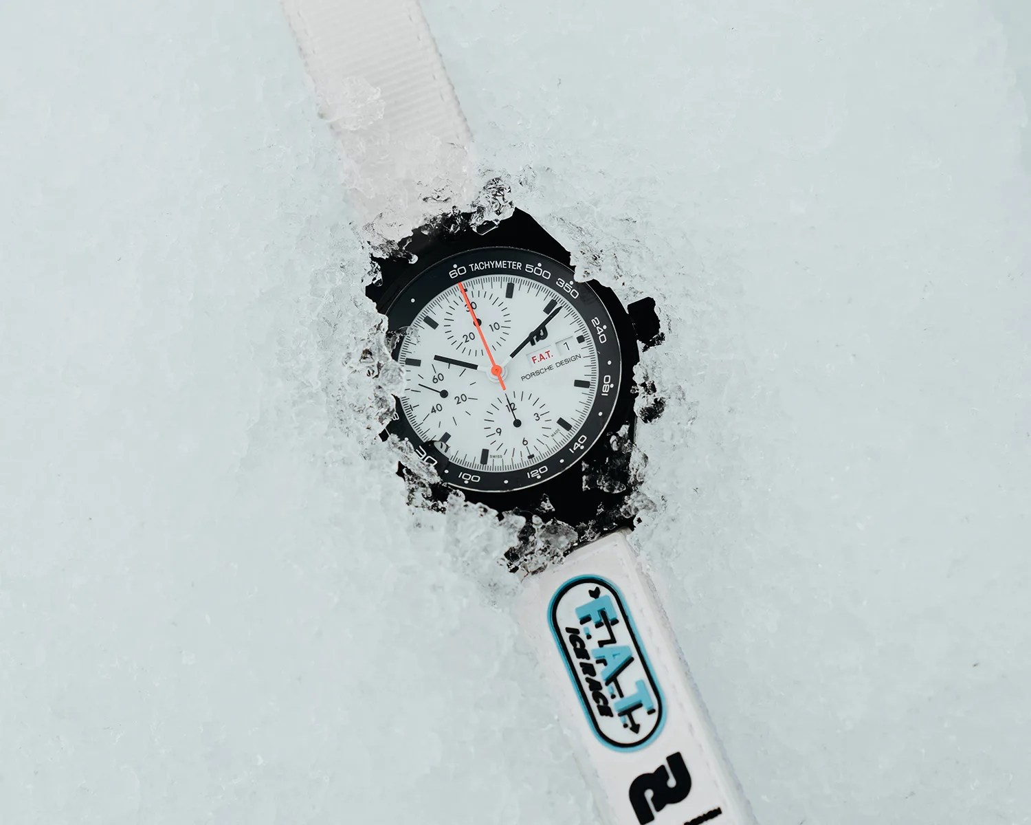 a porsche design chronograph watch in the snow