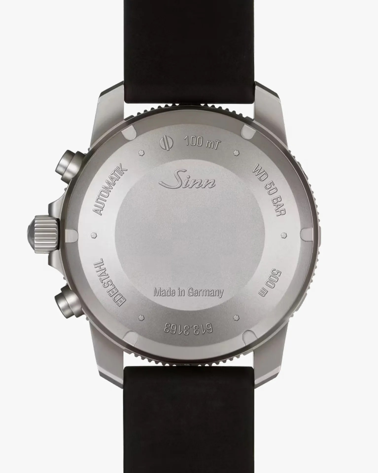 the back of steel Sinn dive watch