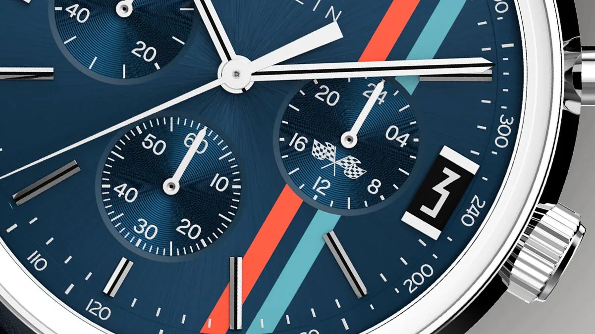close up of a timex marlin chronograph dial