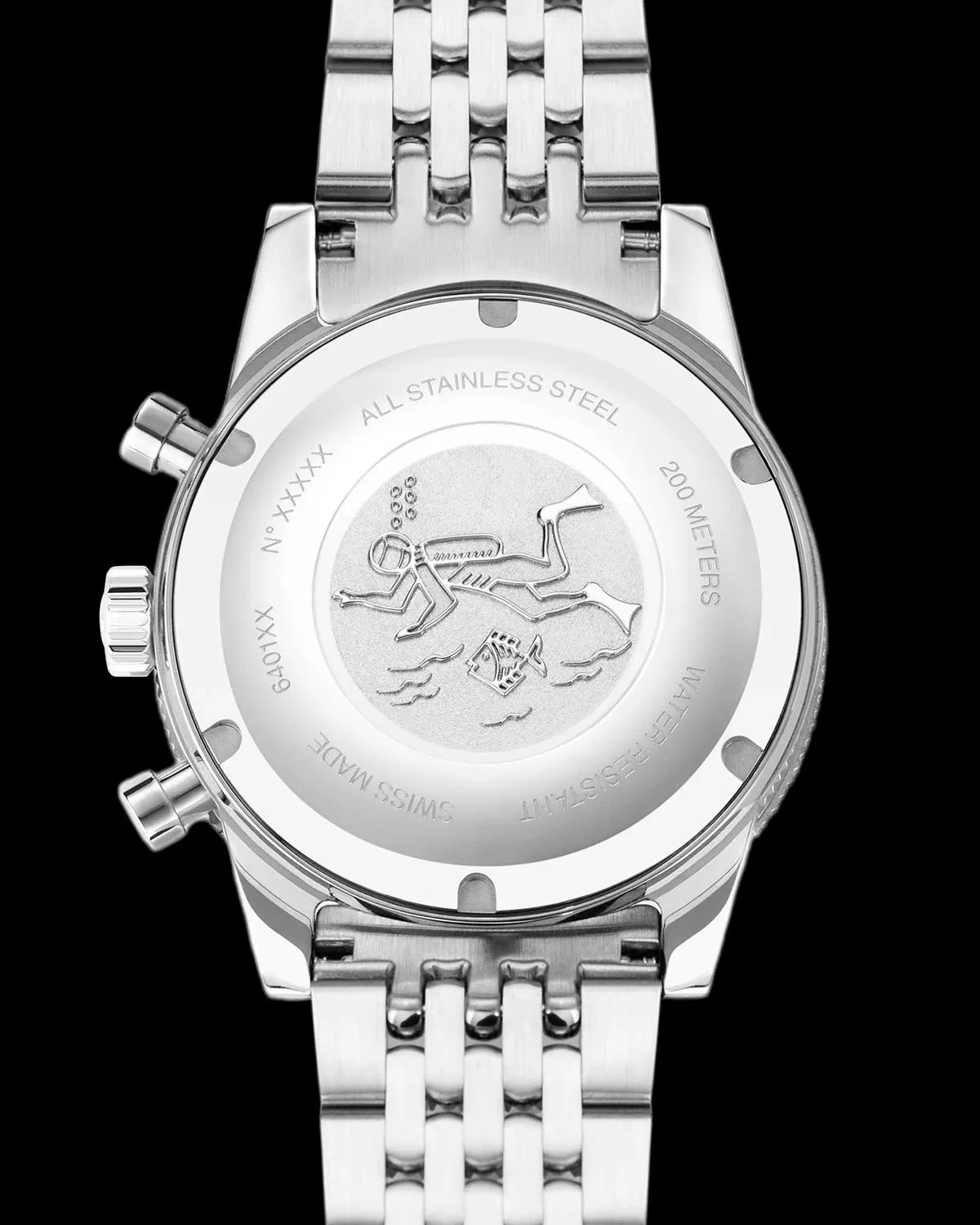 the steel case back of a dive watch