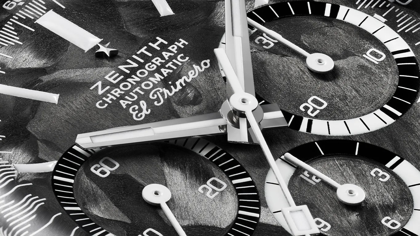 a closeup of a zenith chronograph watch dial