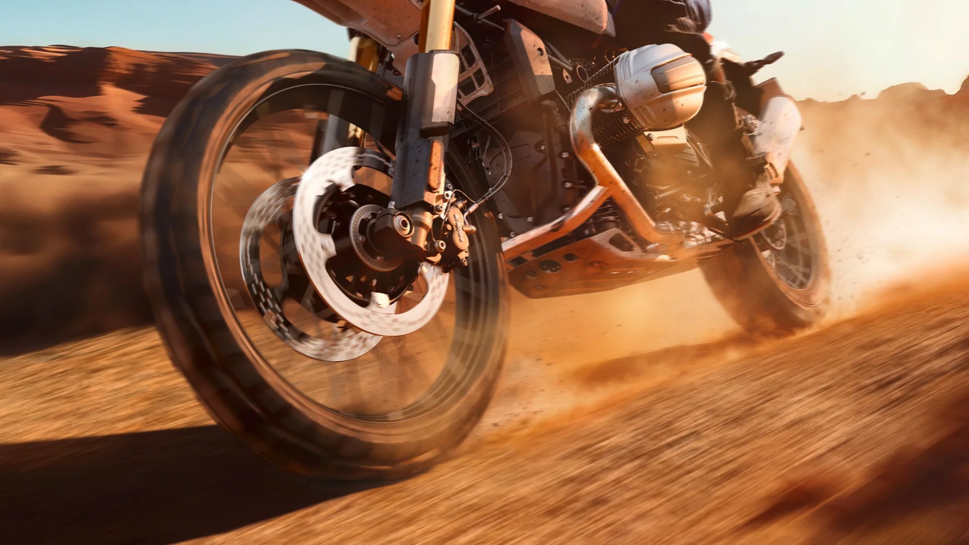 2026 BMW R 12 G/S motorcycle ridden through desert closeup