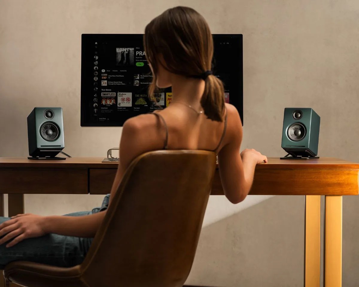Audioengine A2+ desktop speakers in matte green