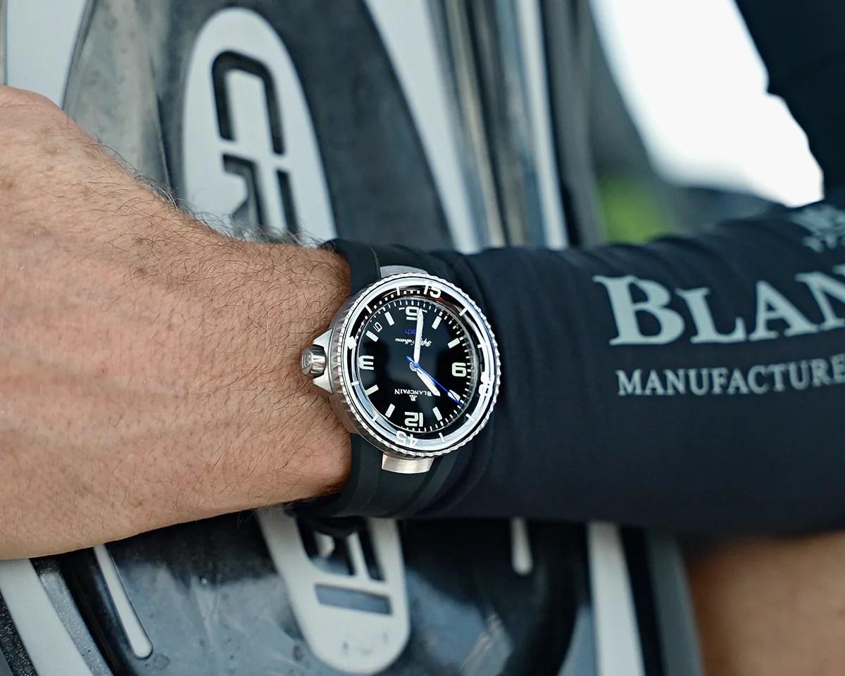Diver wearing Blancpain Fifty Fathoms Tech Ocean Commitment IV watch