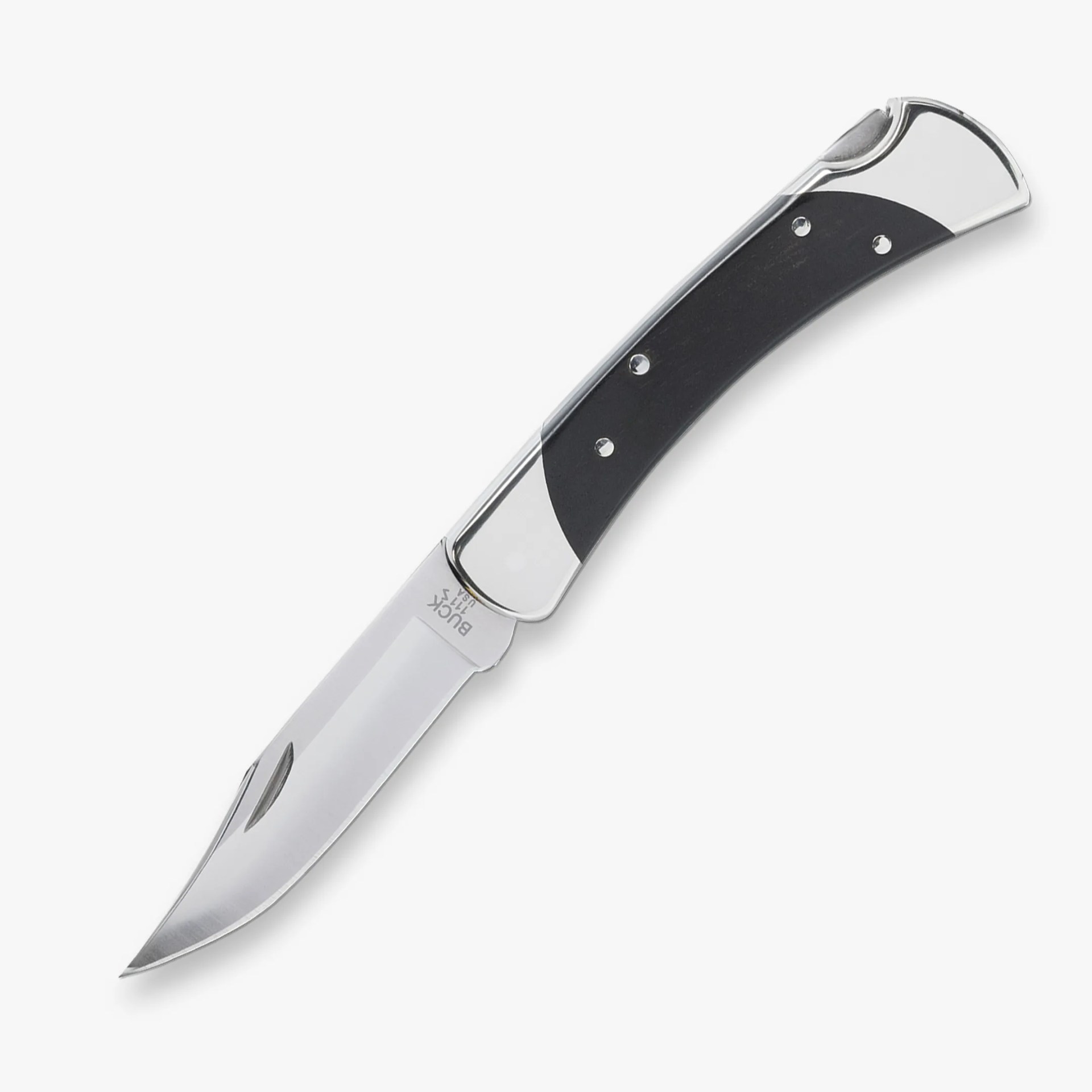 Buck 111 Folding Hunter MagnaCut knife on gray background