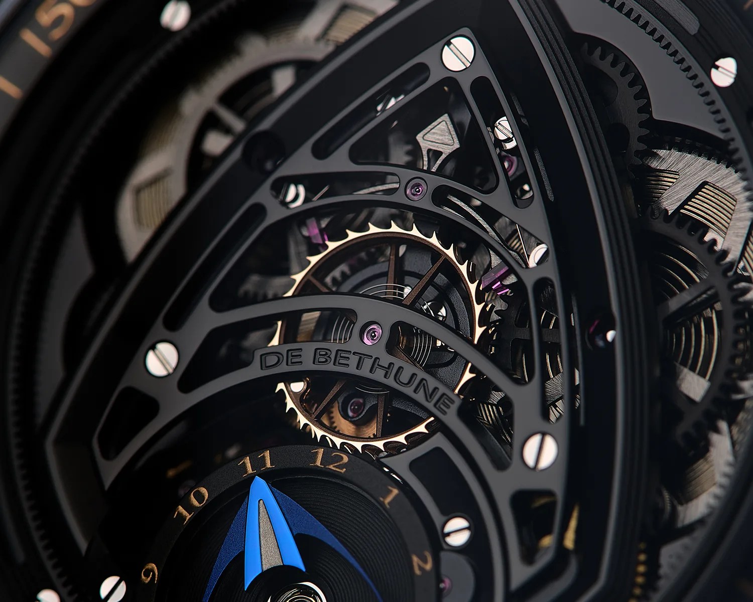 a closeup of a de bethune watch dial