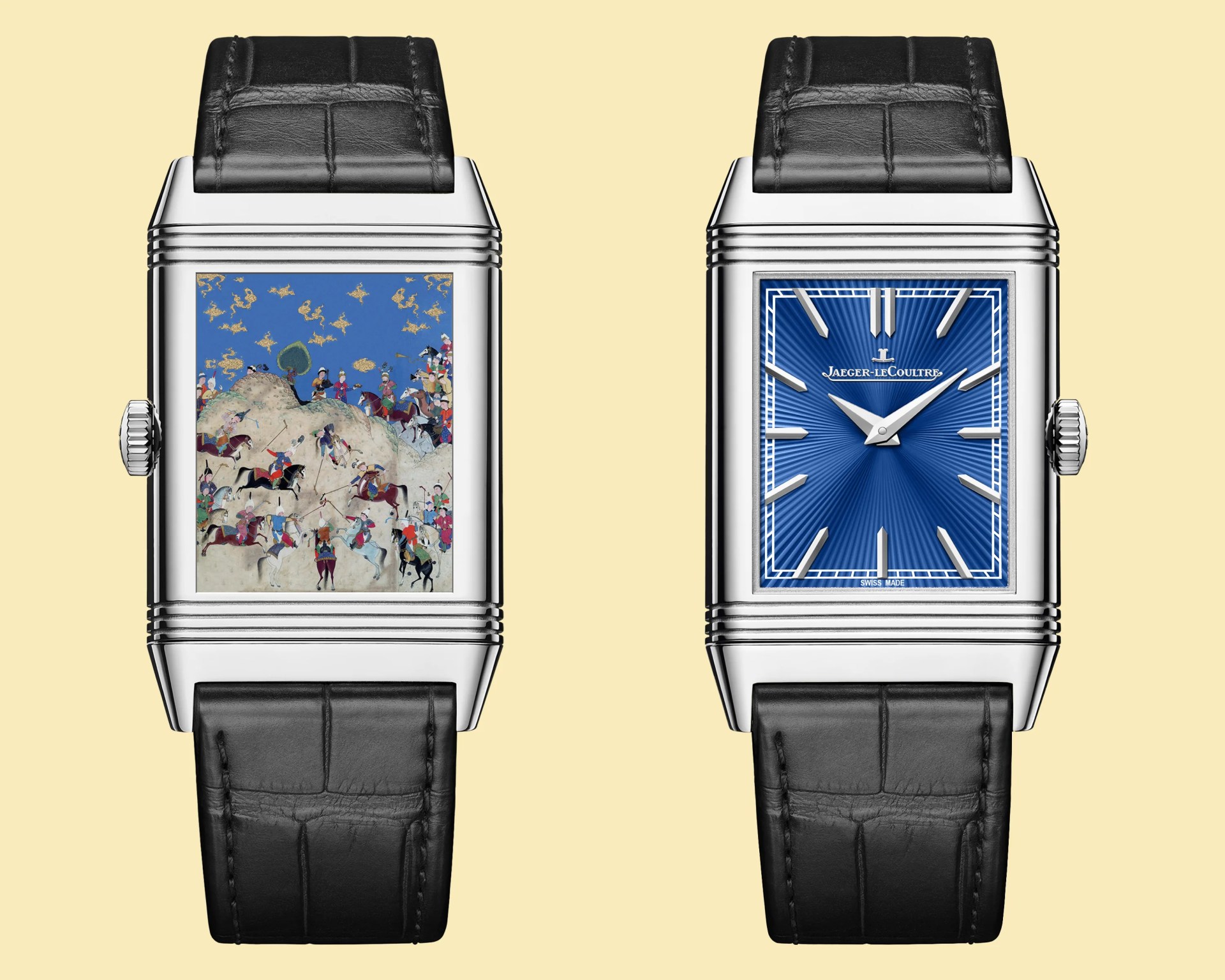 the back and front of a reversible rectangular Jaeger LeCoultre watch
