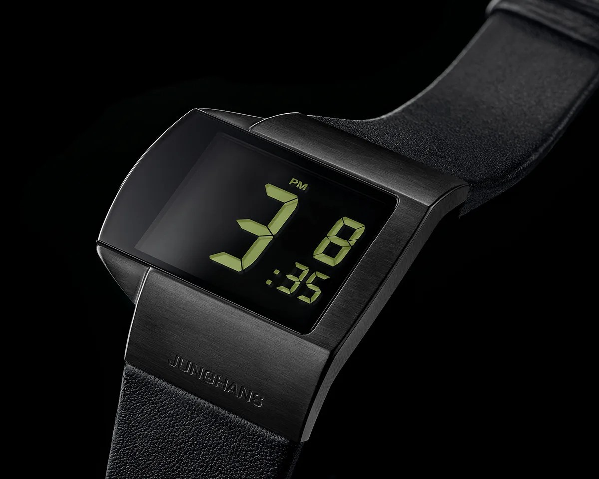 Junghans Mega Futura watch on black background