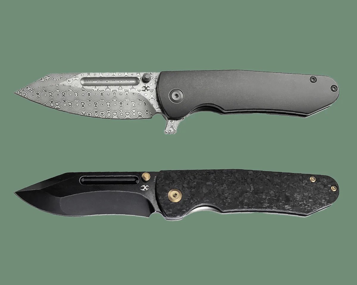 Kansept Superhawk knives on green background
