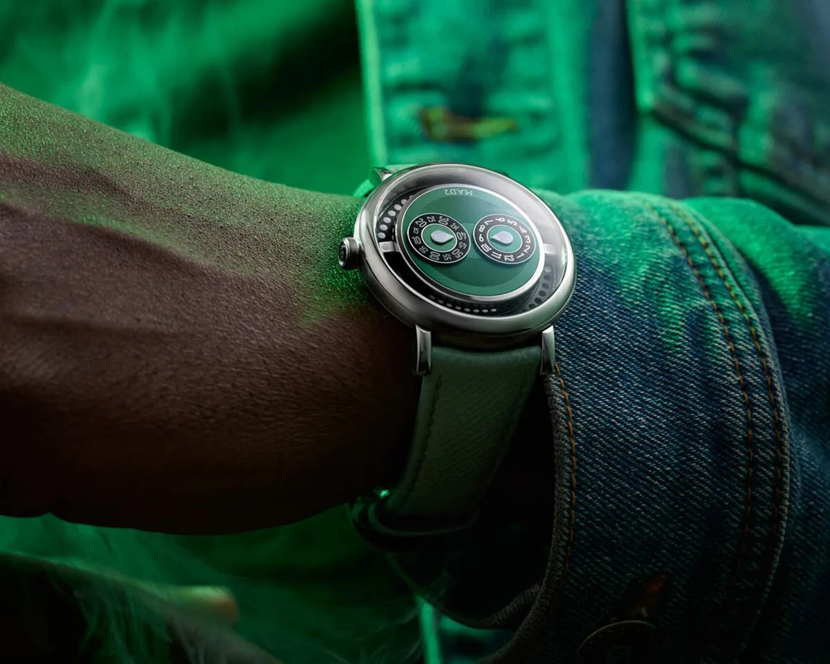 Arm wearing MB&F M.A.D.2 watch