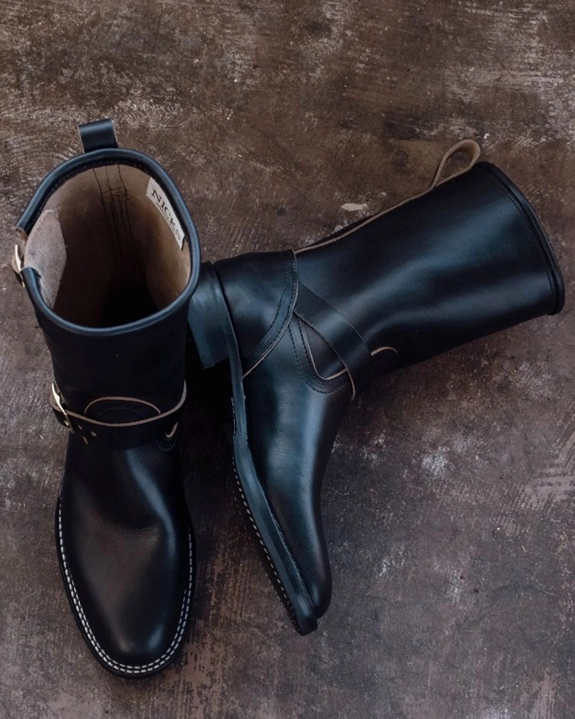 Nicks x Parkhurst Brakeman engineer boots on concrete