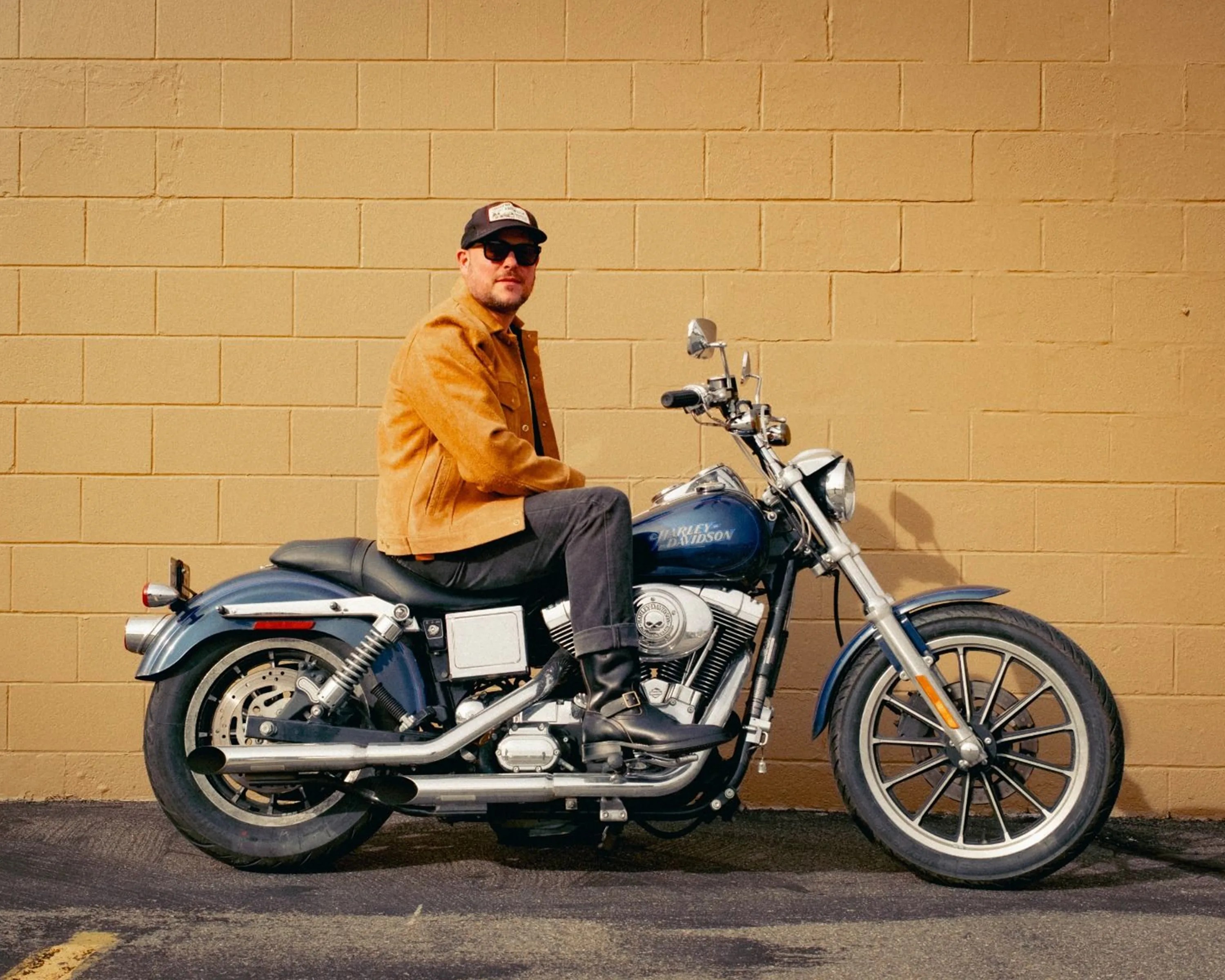 Man on Harley wearing Nicks x Parkhurst Brakeman engineer boots