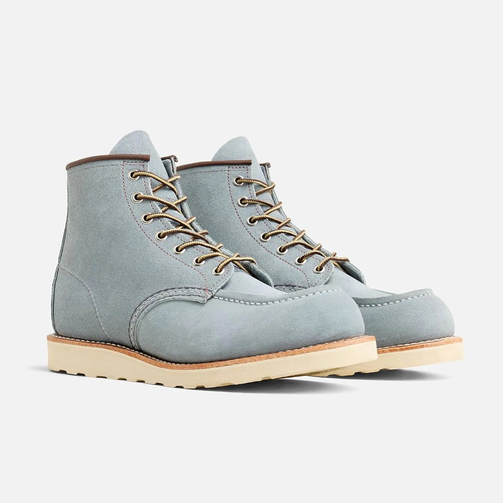 A pair of Red Wing Heritage Classic Moc Boots in Dusty Blue
