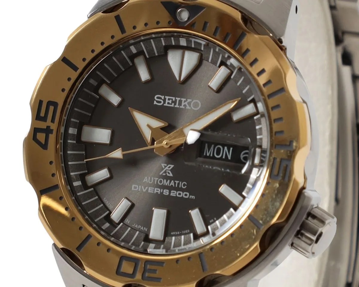 Closeup of Seiko x Beams Prospex SKX781 Monster Dive Watch dial