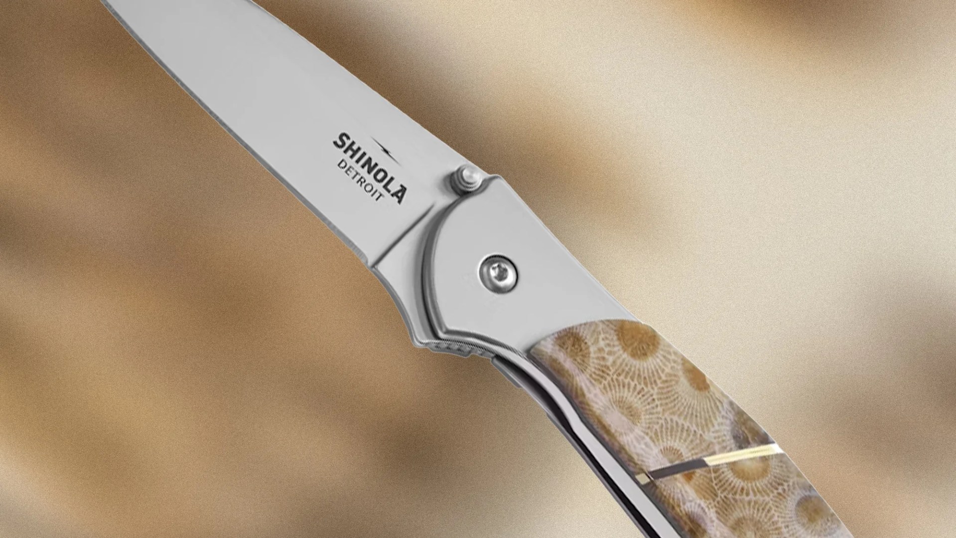 Closeup of Shinola x Kershaw Leek Petosky Stone Pocket Knife