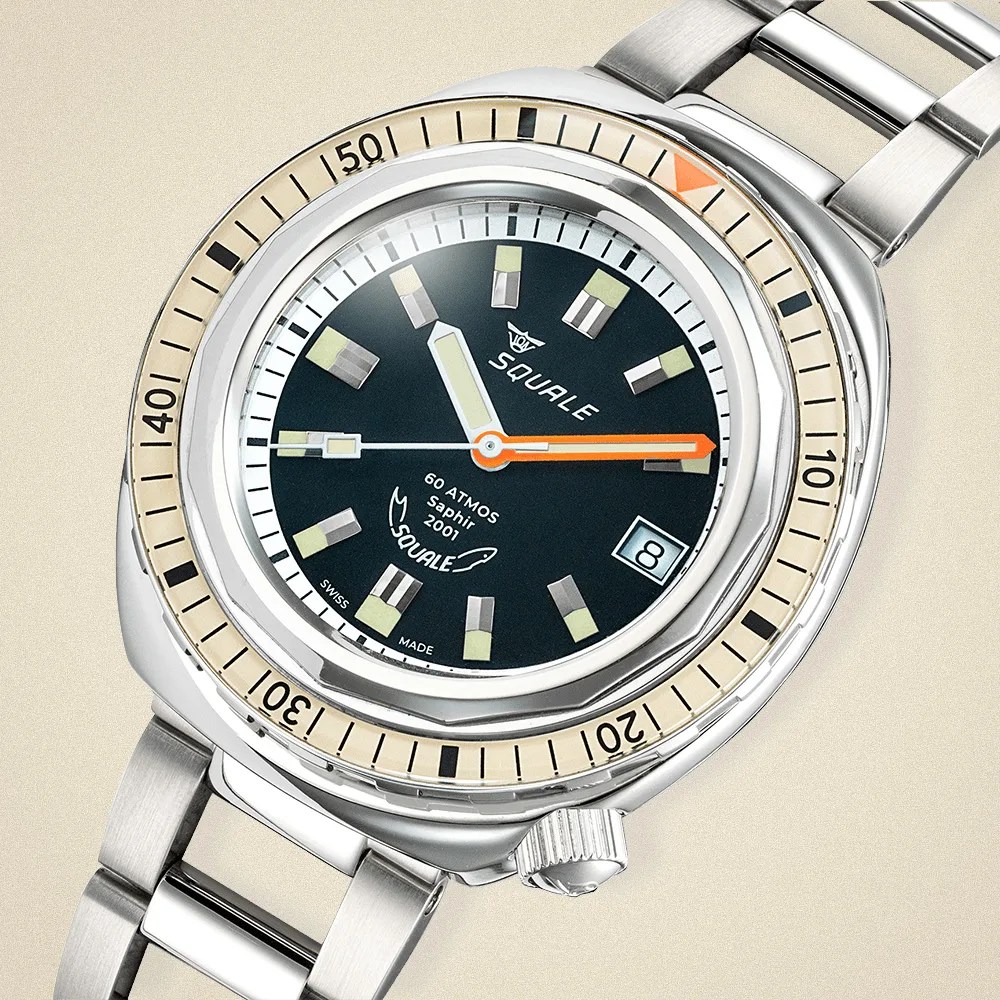 The Squale 2001 in Sand shown at an angle against a light yellow background.