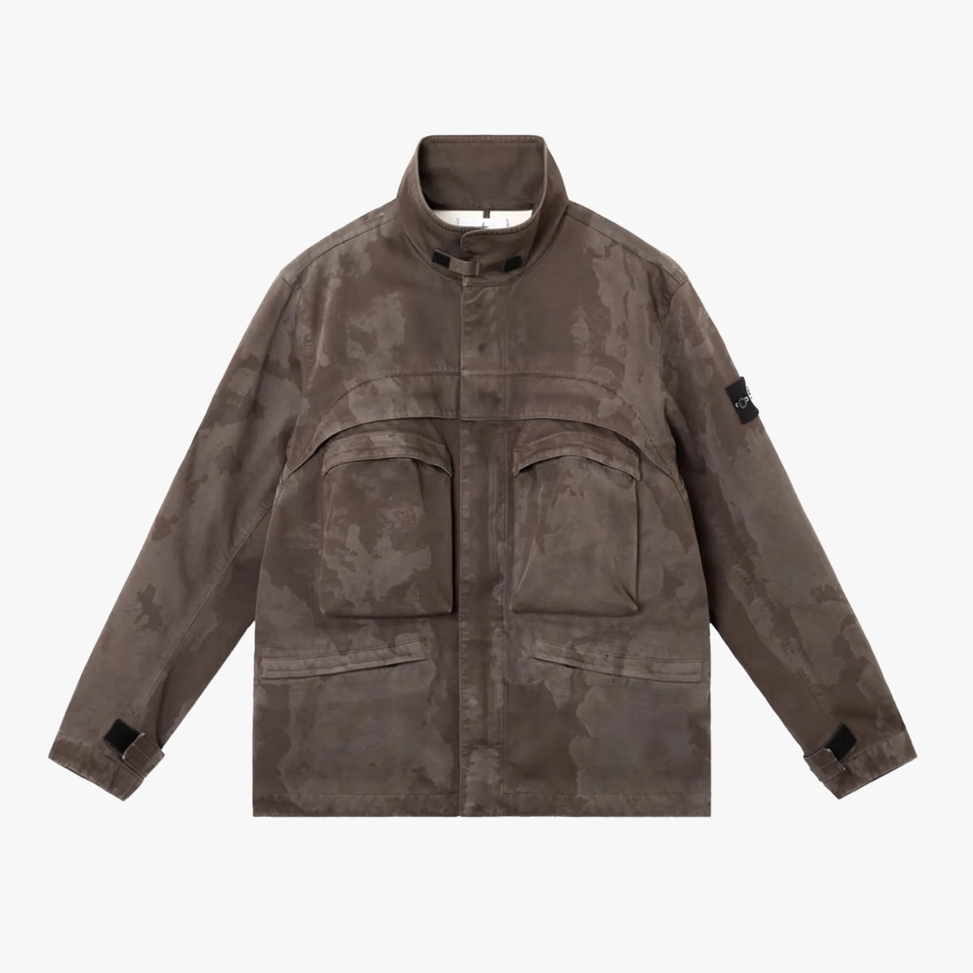 Stone Island 4100022 Raso Gommato 3L Laser Camo Field Jacket on gray background