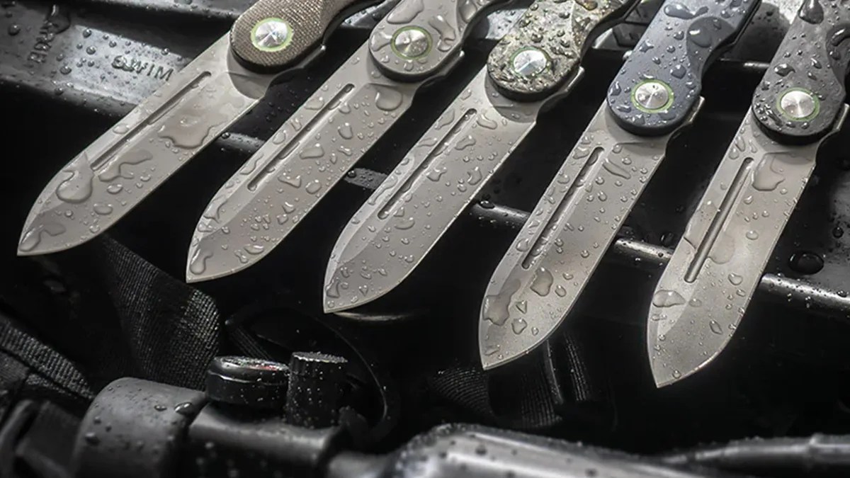 Terrain 365 Narwhal knife blades covered in water
