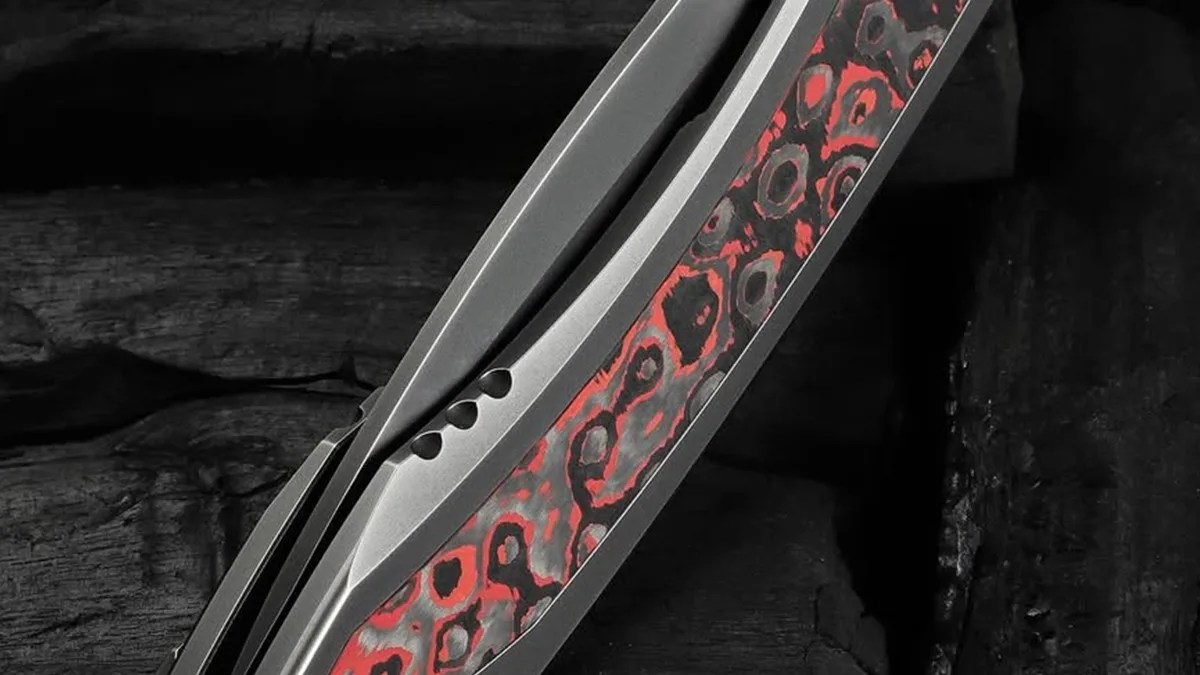 Closeup of We Knife Winsome knife on charcoal background
