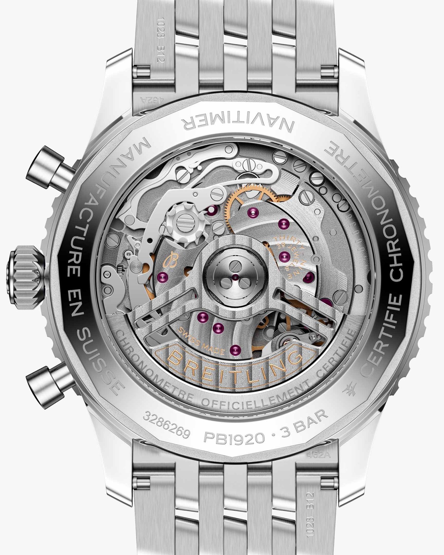 the display case back and movement of a Breitling watch