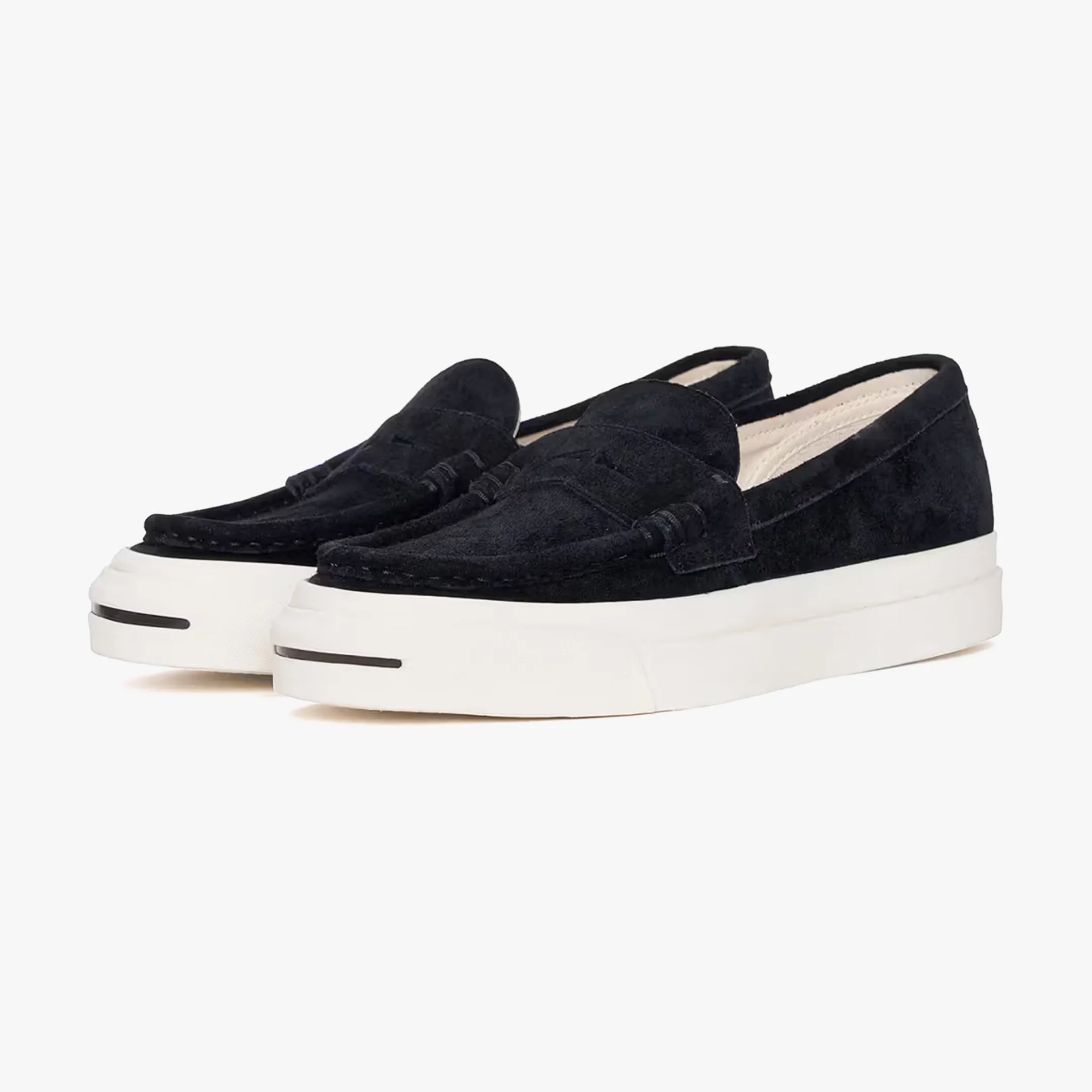 a pair of navy blue sneaker loafers