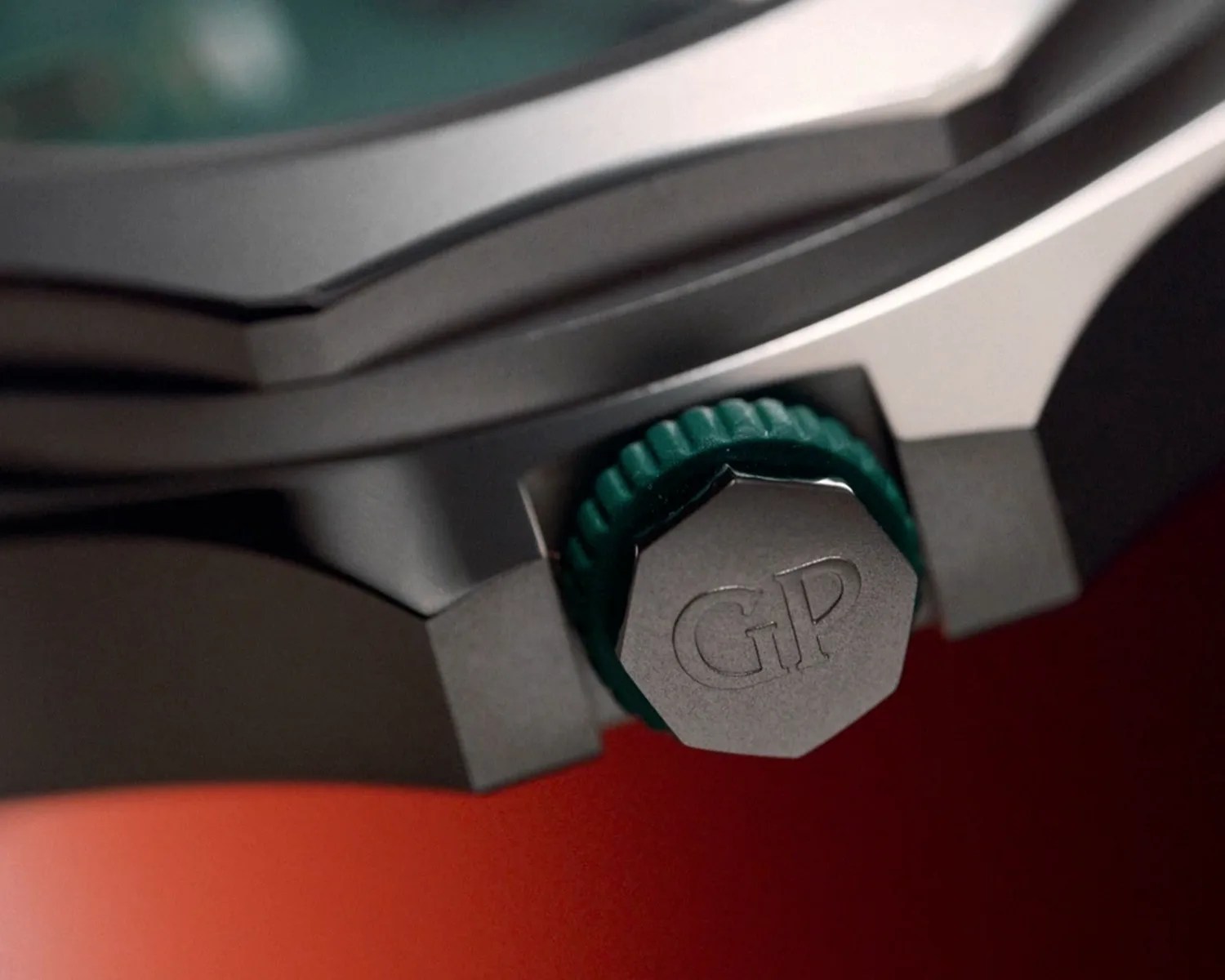 a closeup of a girard perregaux watch crown