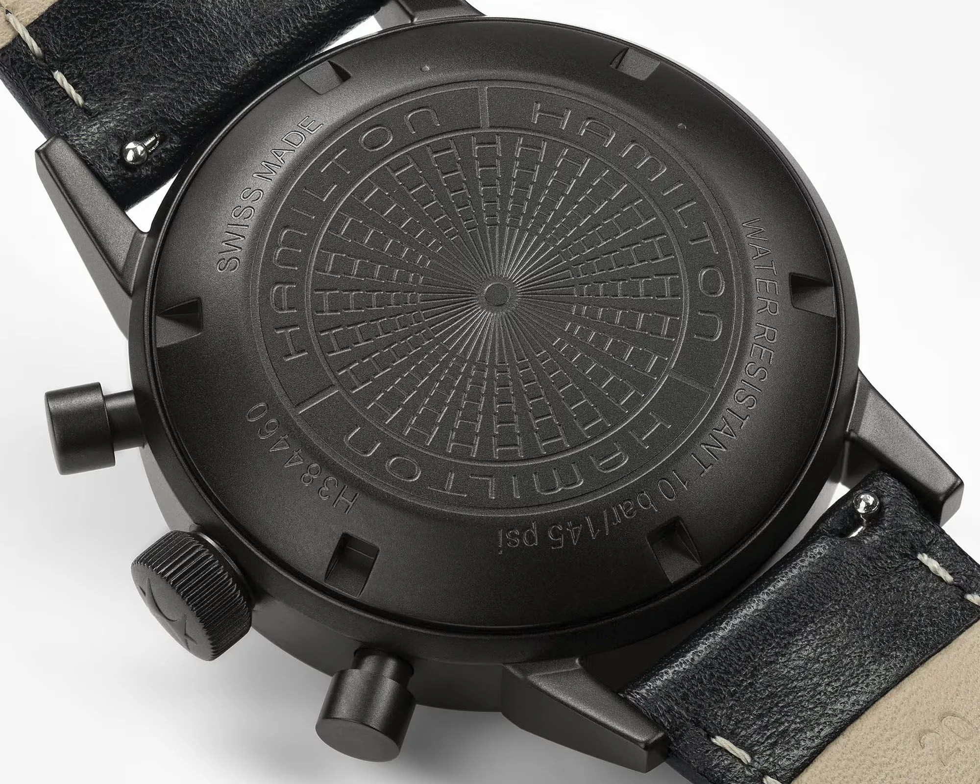 the engraved case back of a Hamilton watch