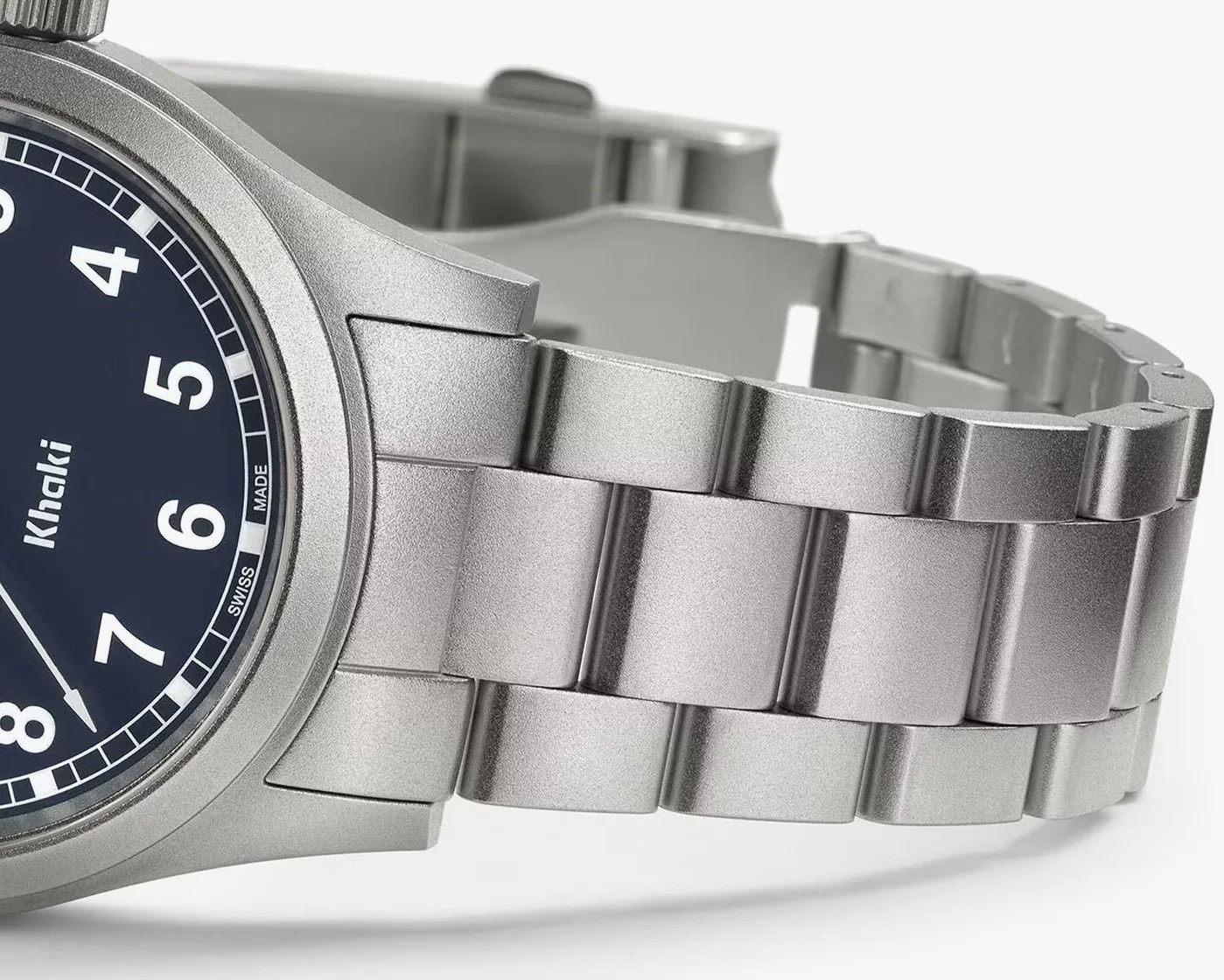 the brushed steel bracelet of a hamilton khaki field watch