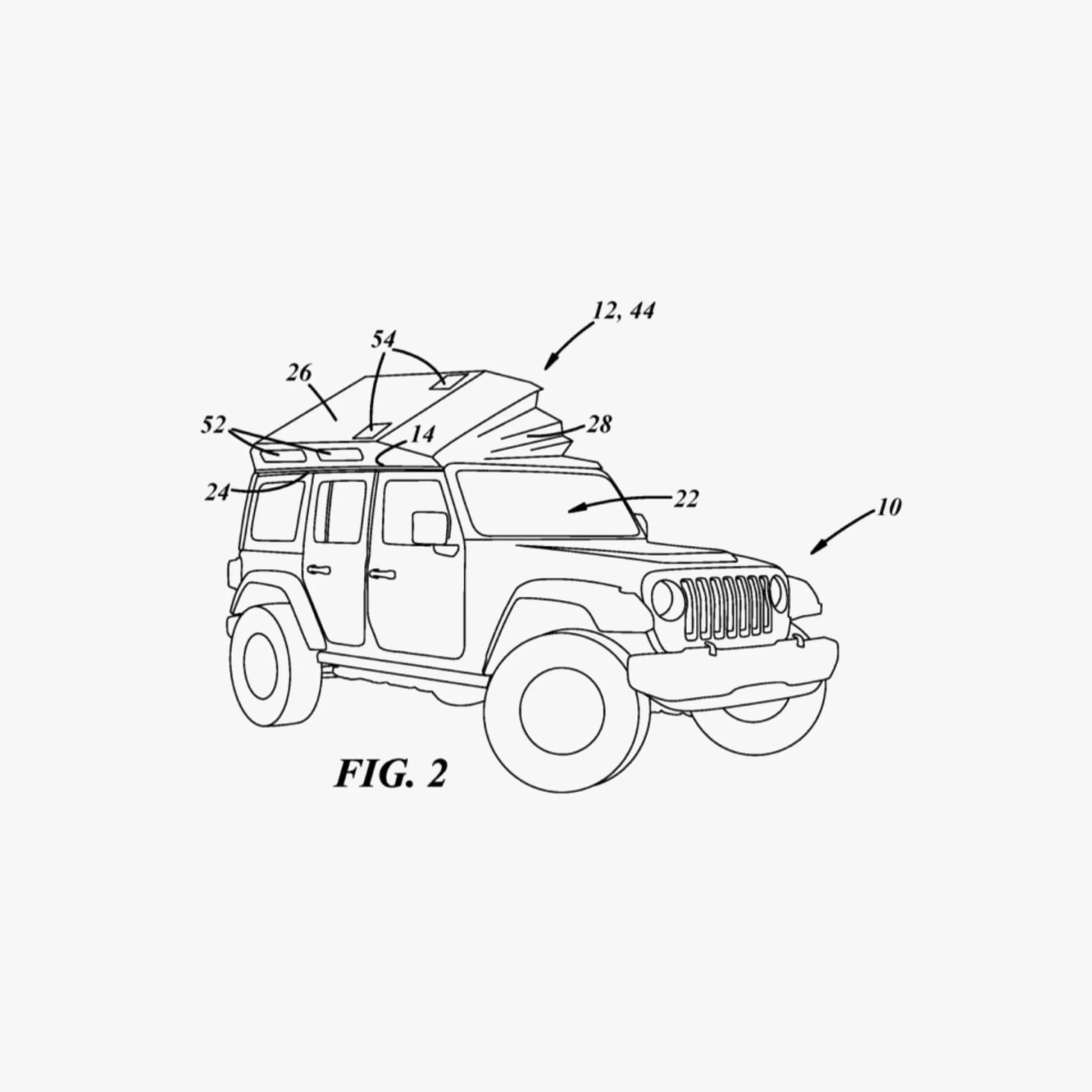 drawing of a Jeep Wrangler with rooftop tent