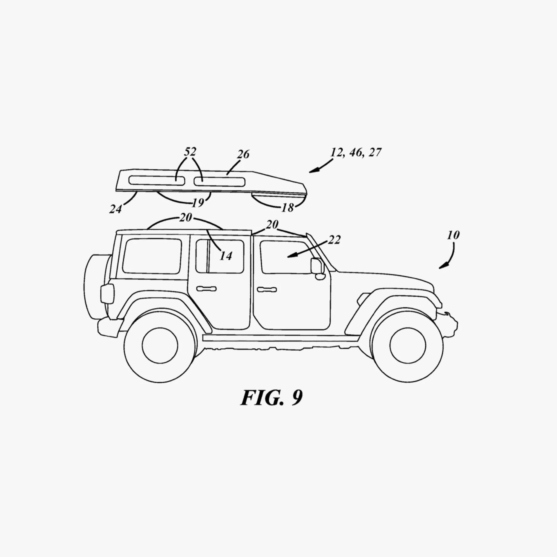 drawing of a Jeep Wrangler with rooftop tent