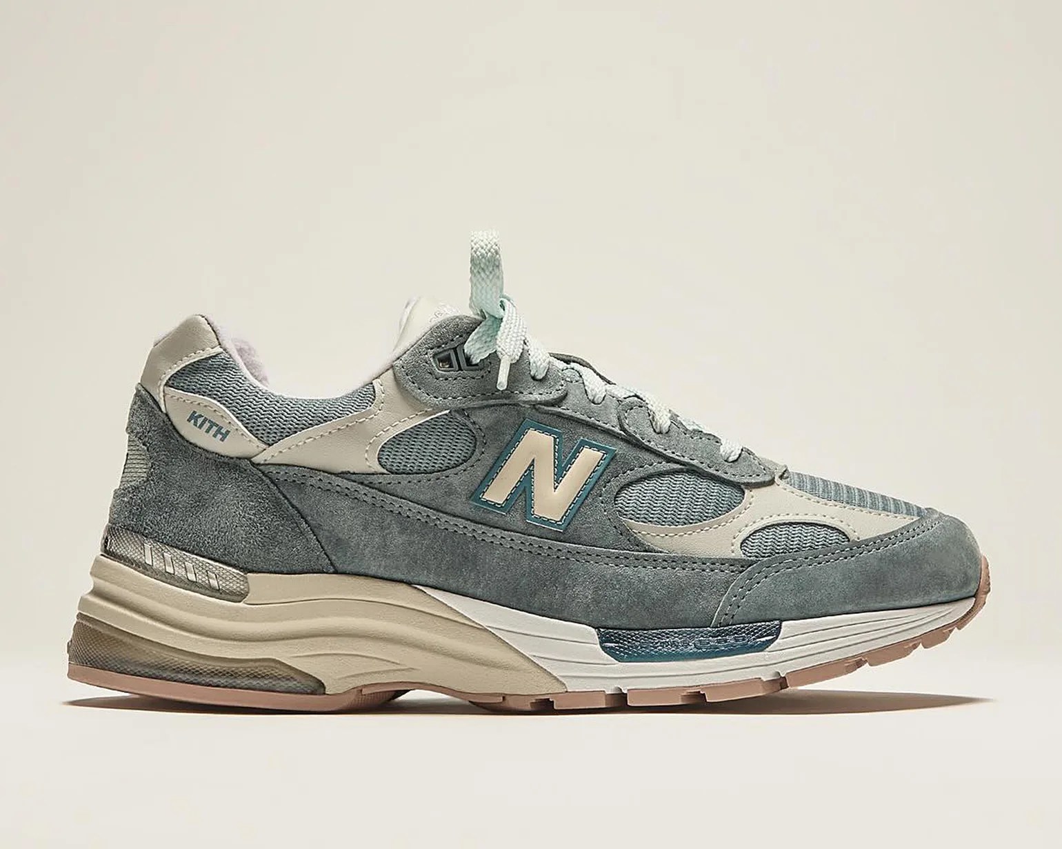 the side of a blue new balance sneaker