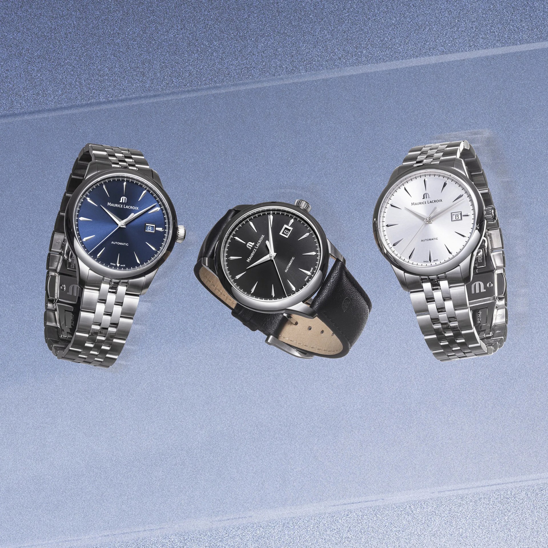 three maurice lacroix watches floating in the air