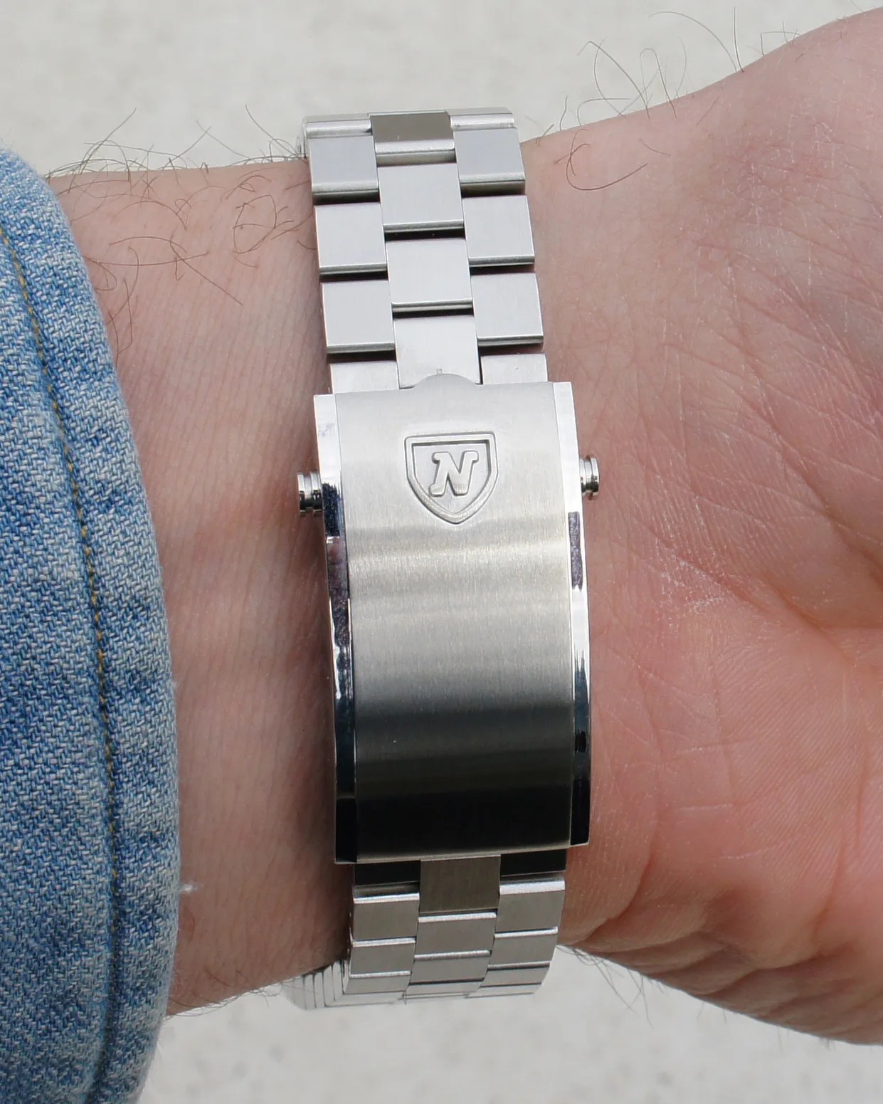 the clasp of a Nivada Grenchen watch