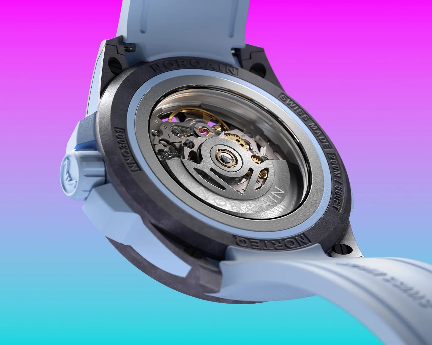 the caseback of a norqain watch