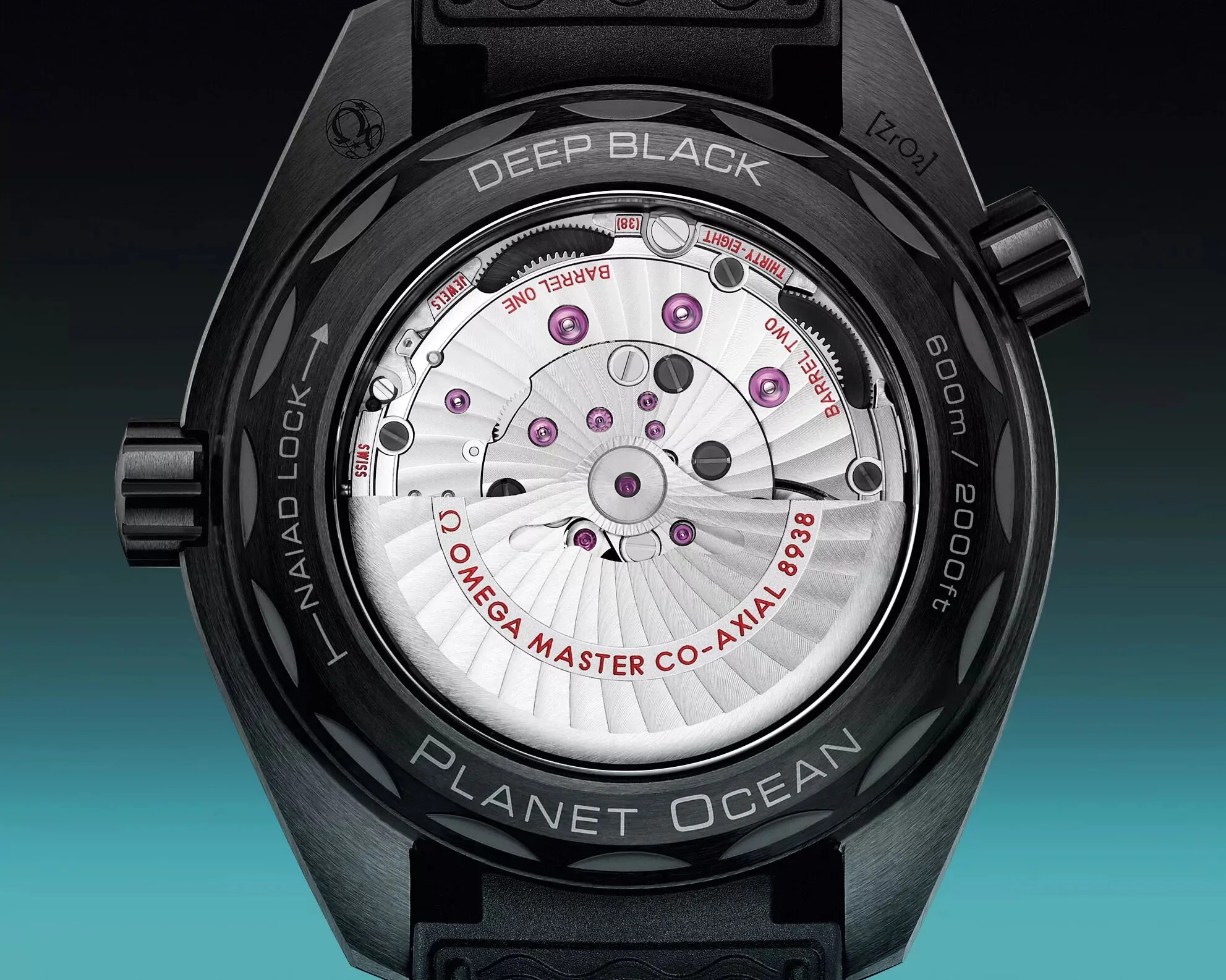 the back of an Omega dive watch displaying the automatic movement