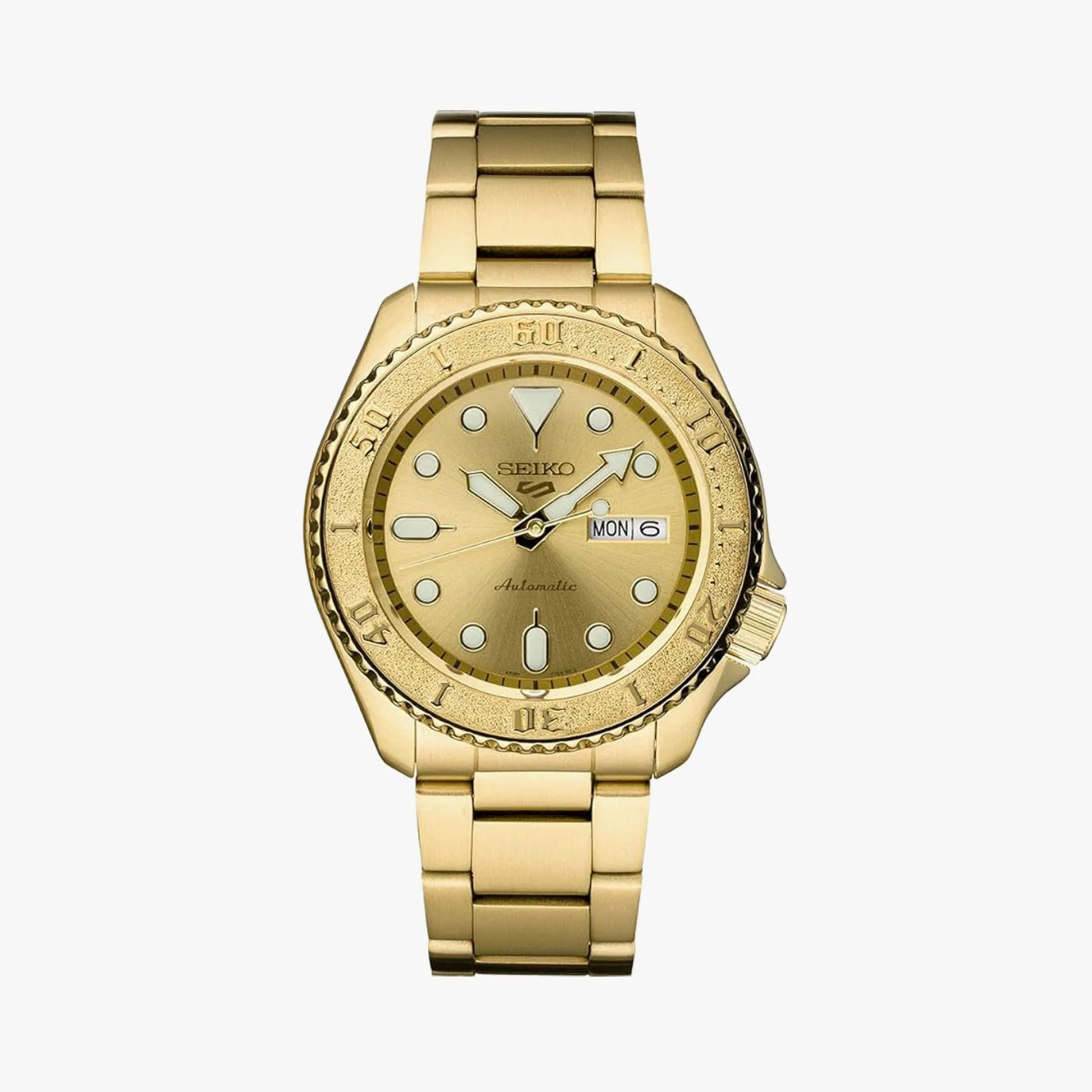 a gold seiko 5 sports watch