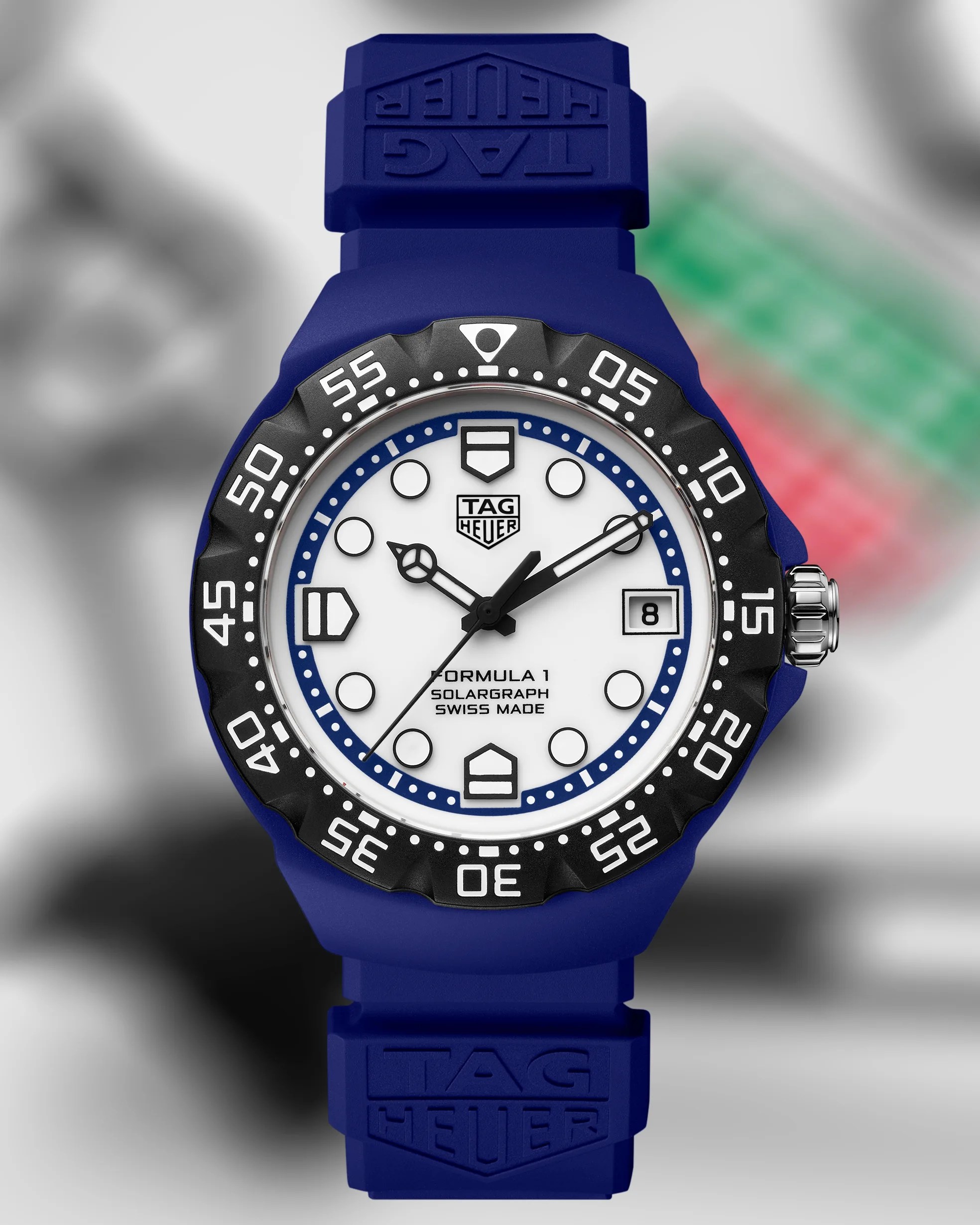 a blue and white TAG Heuer watch