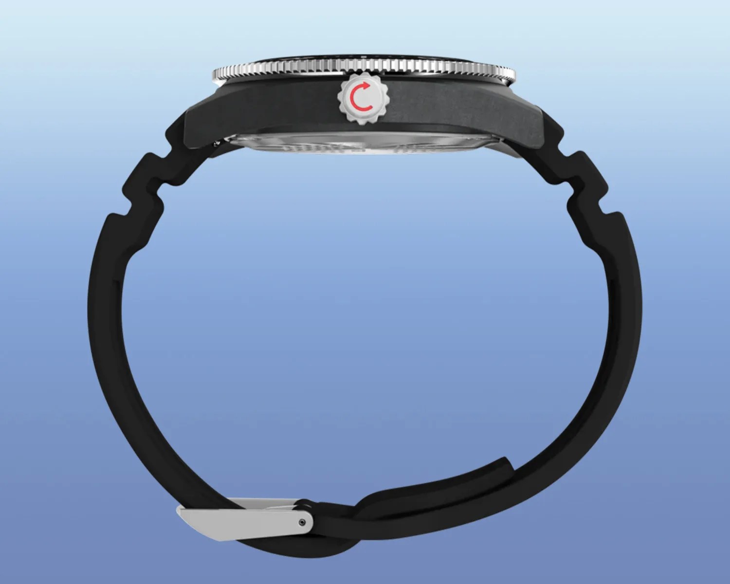 a timex dive watch viewed from the side