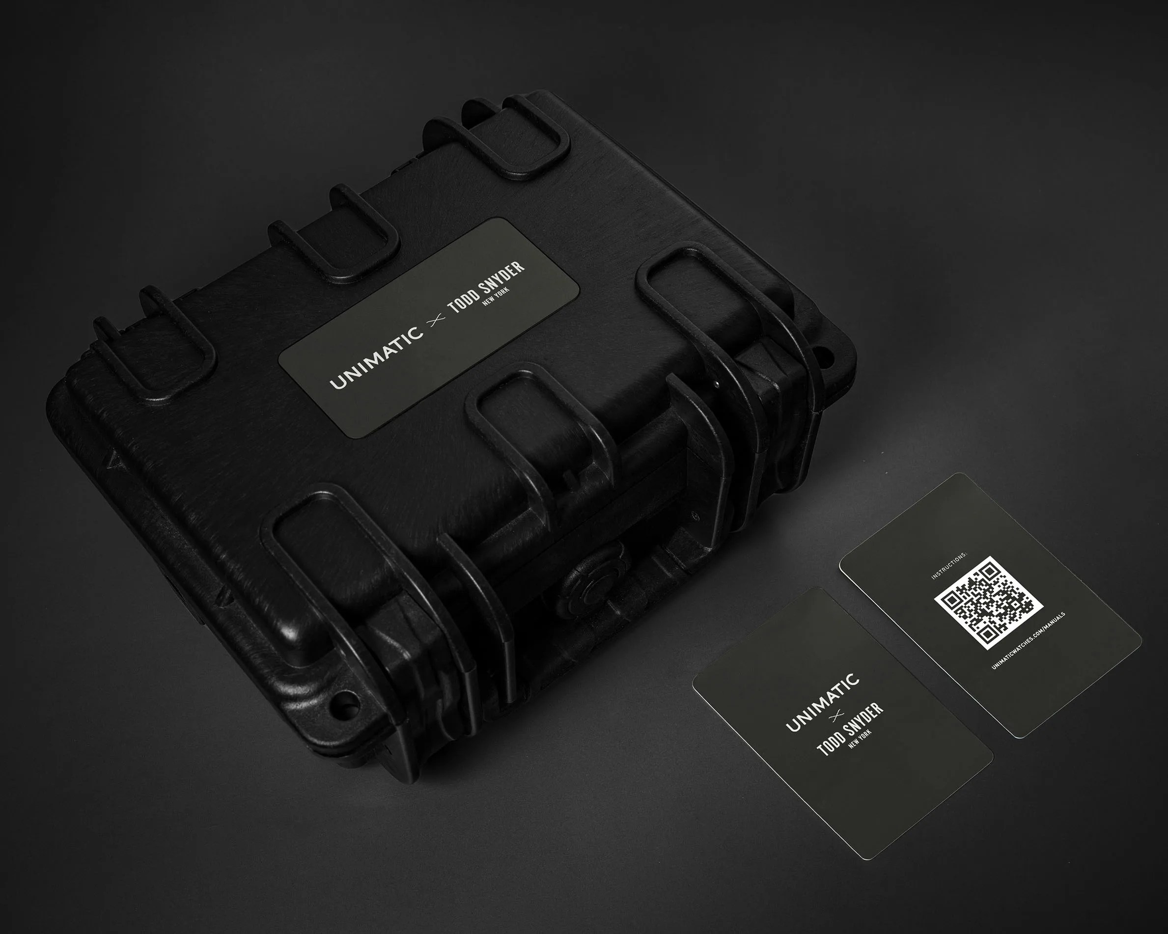 the box for a Unimatic x Todd Snyder watch