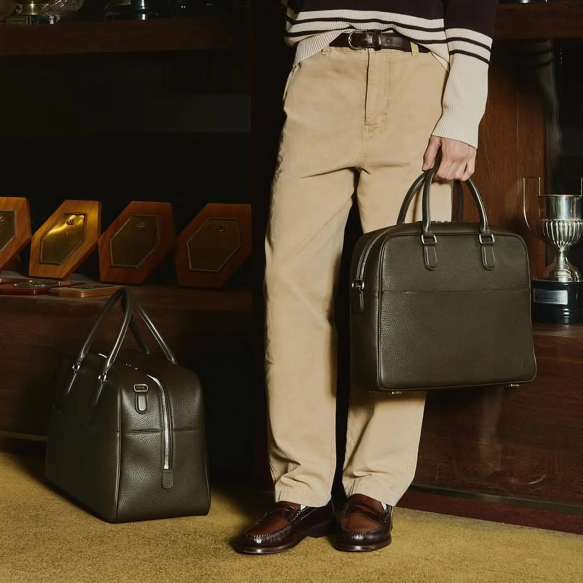 Carl Friedrik Sonder Collection briefcase and weekender with model's legs