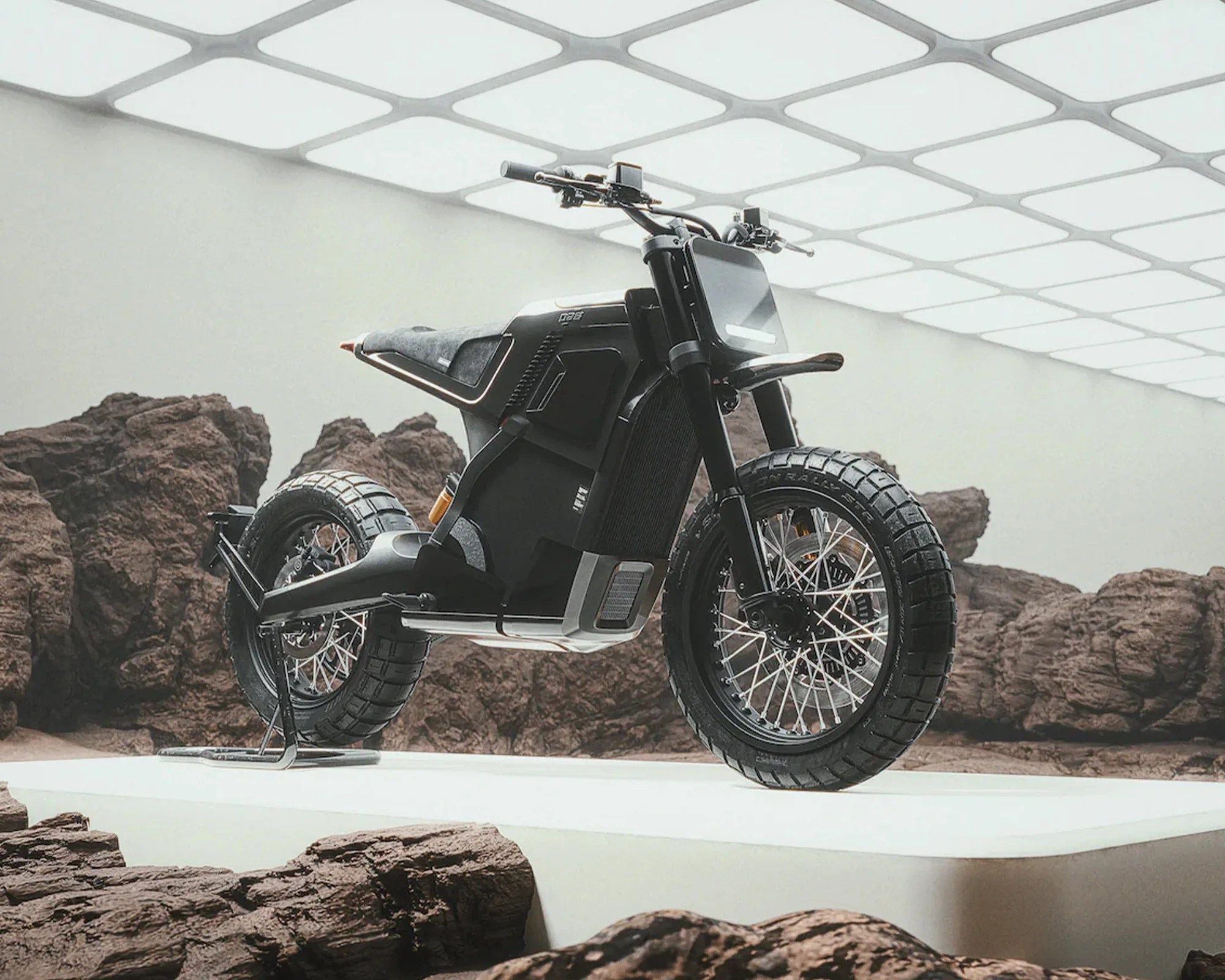 Dab Motors Dab 1 Alpha X Electric Motorcycle on rocky set