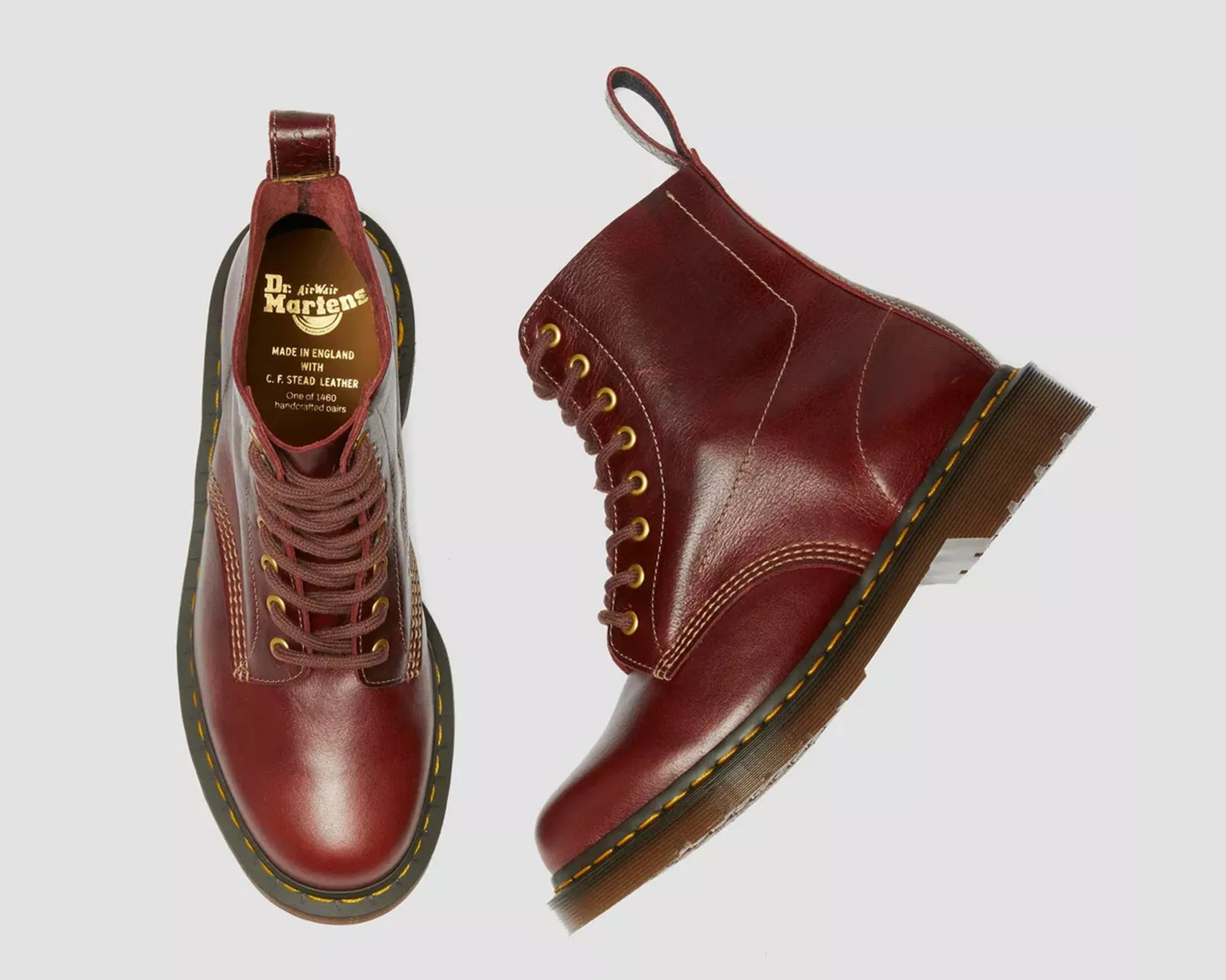 Dr. Martens 1460 Love Letter Boots on gray background