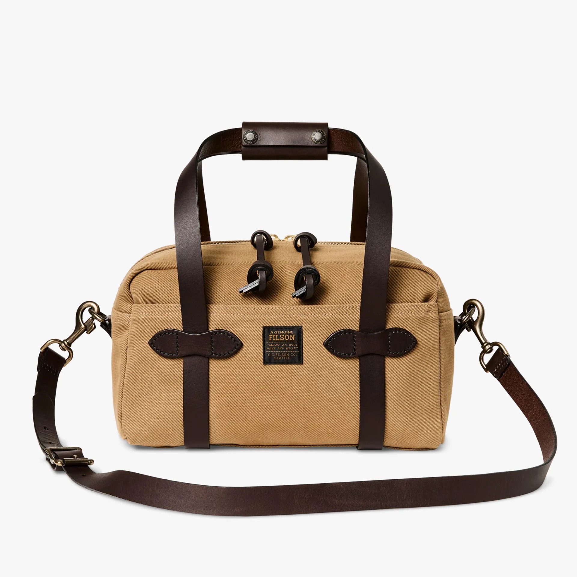 Filson Rugged Twill XS Compact Duffle Bag on gray background