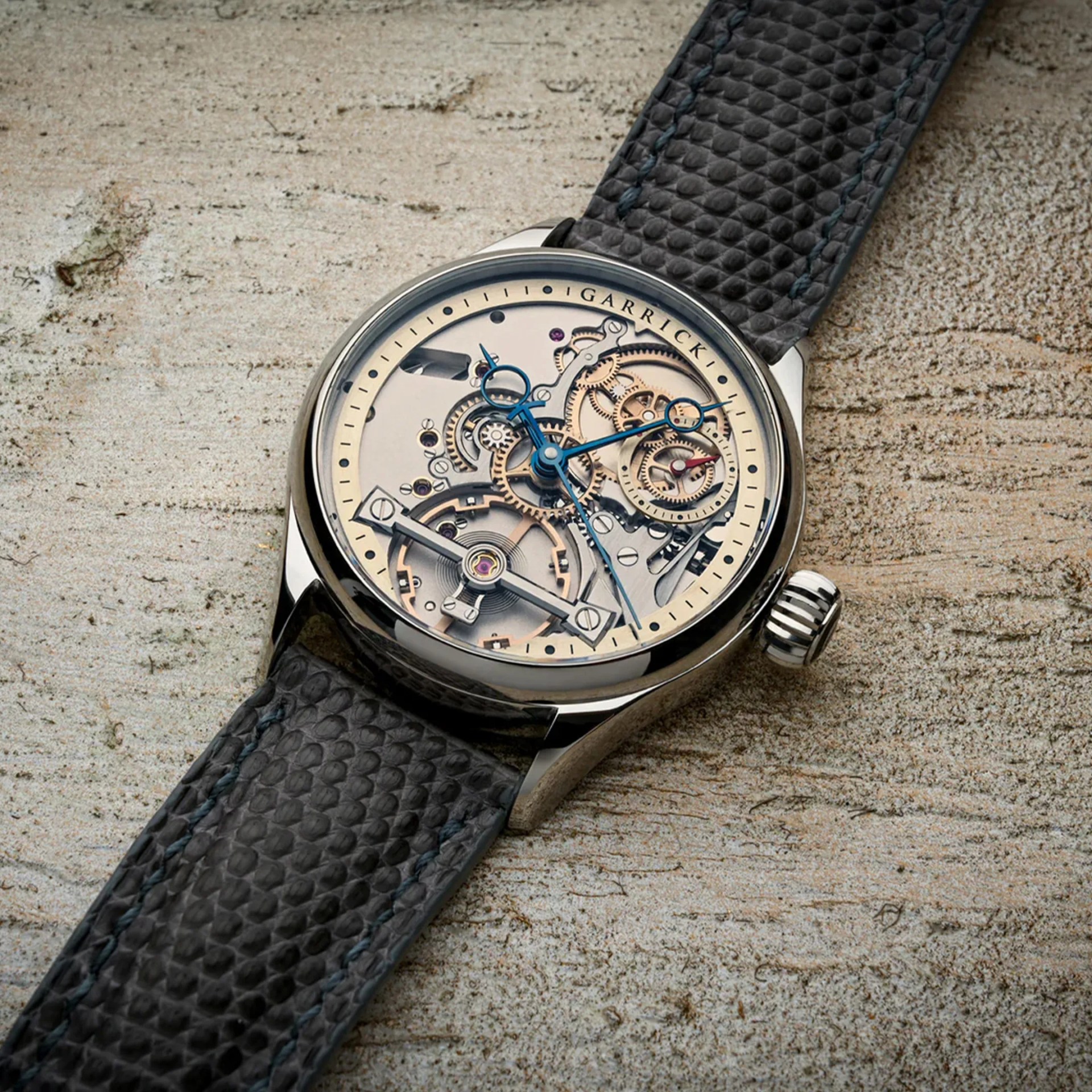 Garrick S3 Deadbeat Seconds watch on concrete