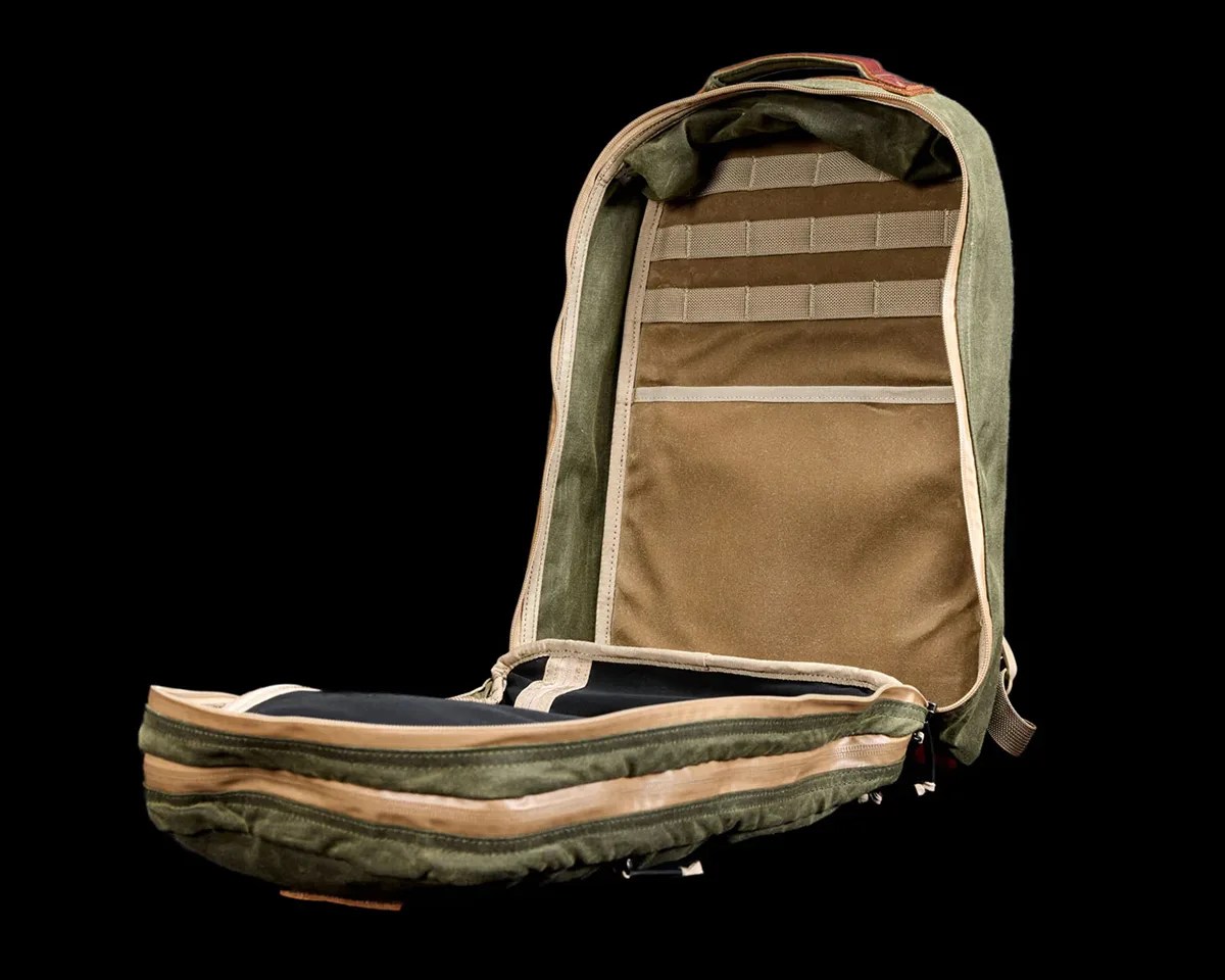 GoRuck Bullet Ruck Heritage Waxed Canvas Backpack clamshell interior