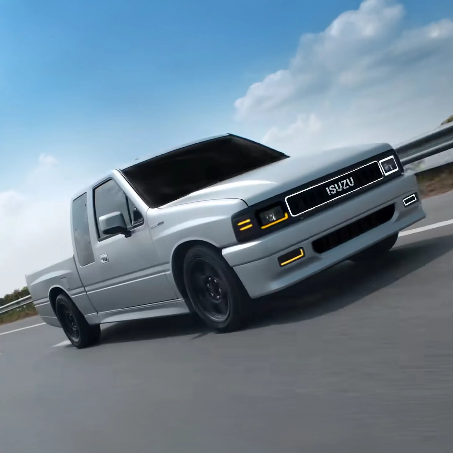 Isuzu Dragonmax Restomod driving on sunny day