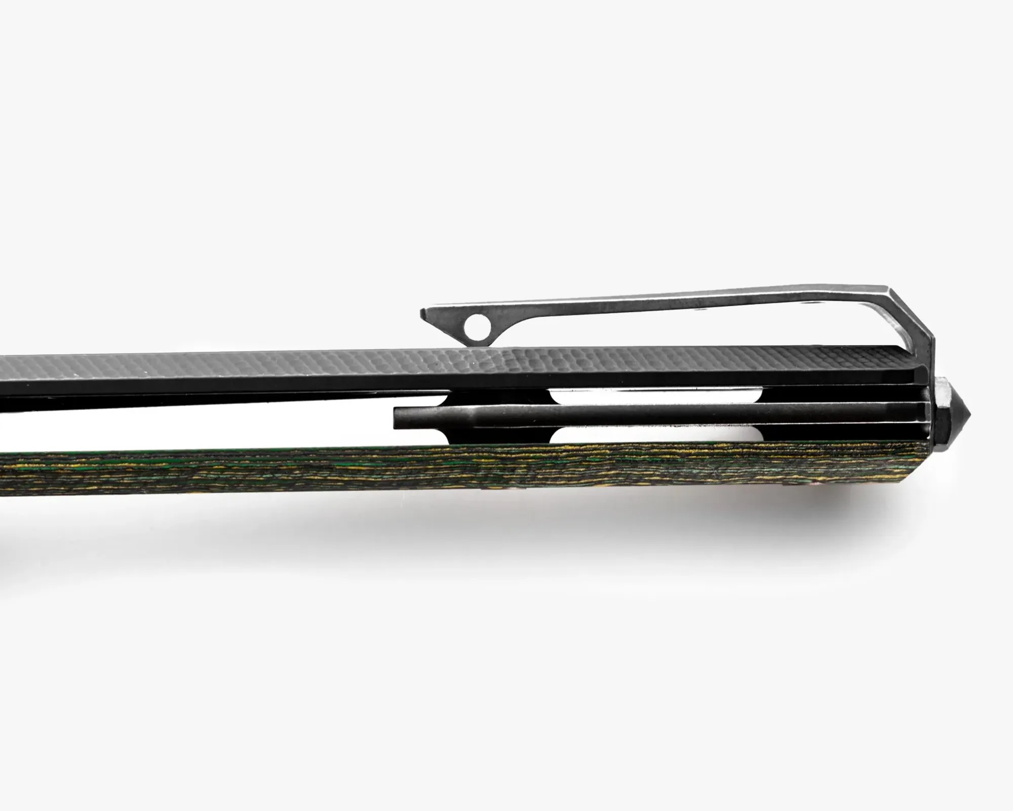 LionSteel Myto MagnaCut knife handle closeup on gray background
