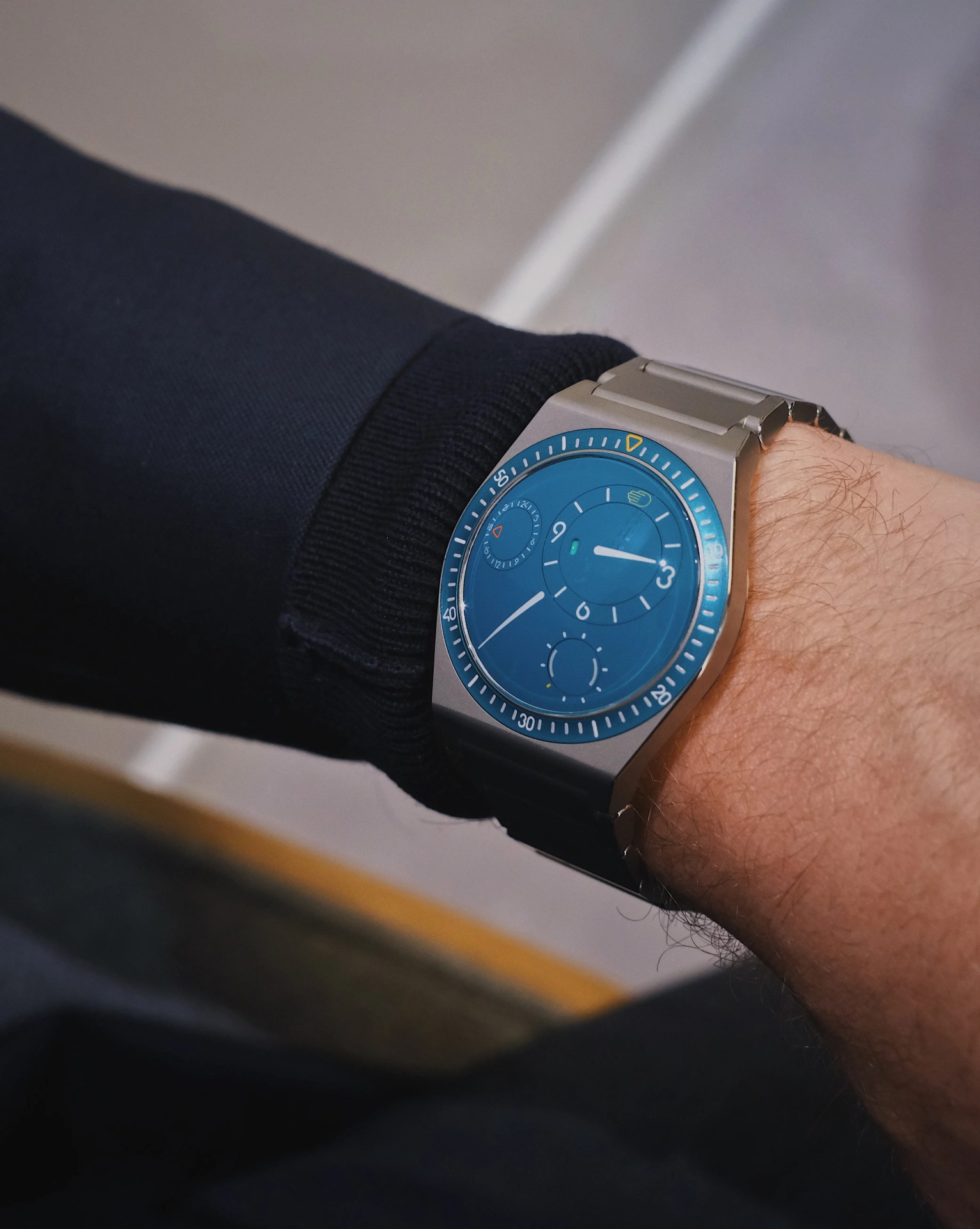 Ressence Type 7 being worn on a male wrist.